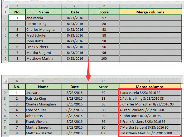How to merge columns but not merging rows in Excel?