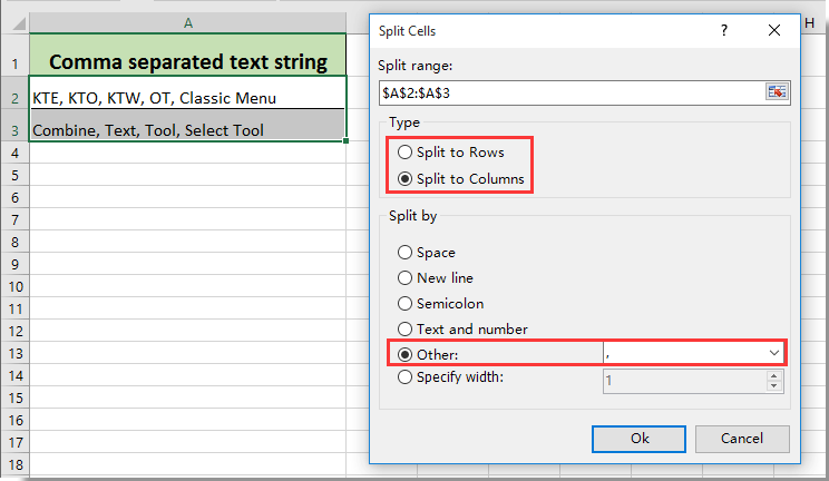 How to split comma separated values into rows or columns in Excel?