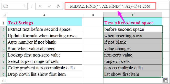 How to extract text before / after the second space or comma in Excel?