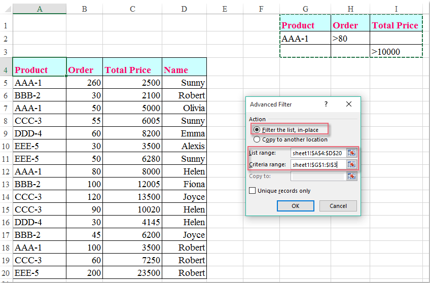 How to filter multiple columns simultaneously in Excel?