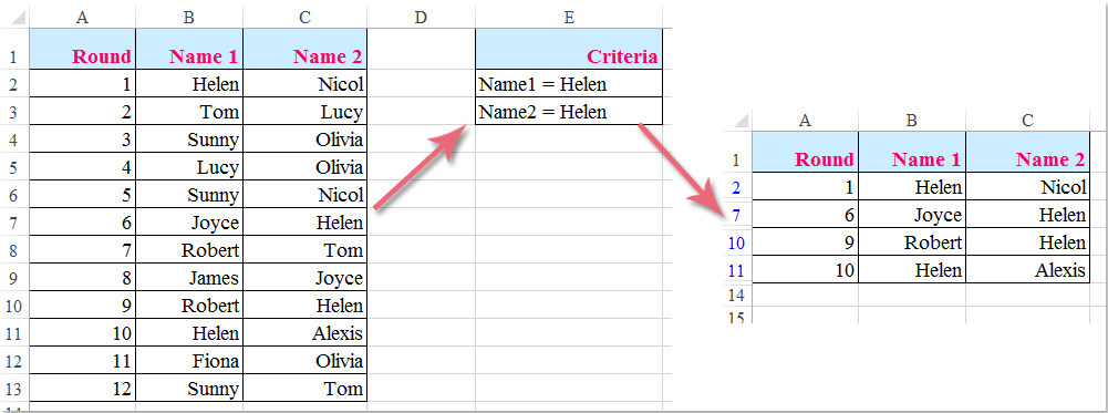 How to filter multiple columns based on single criteria in Excel?