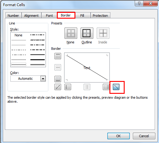 How to quickly insert diagonal line in a cell?
