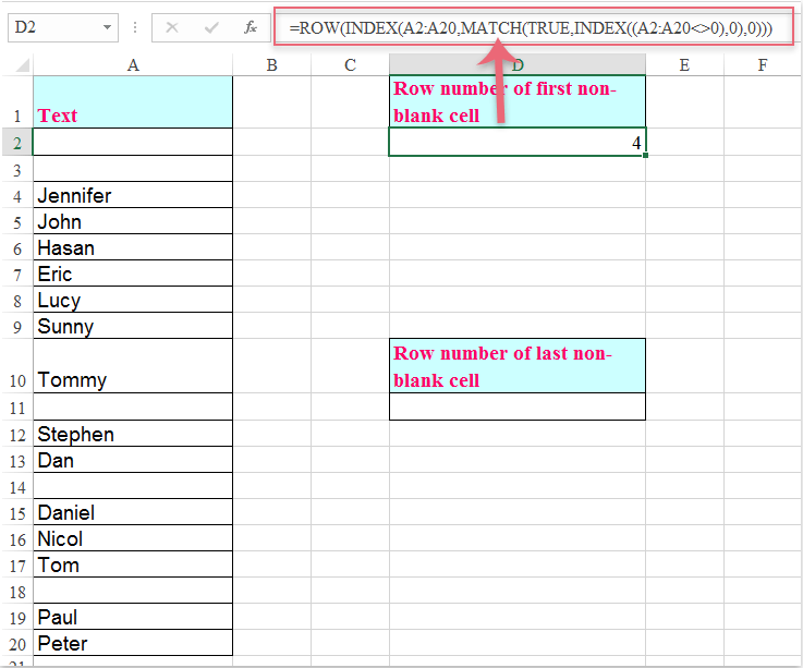 How to return the row number of first or last non blank cell in worksheet?