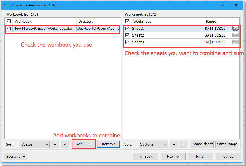 How to sum values in same column across multiple sheets?