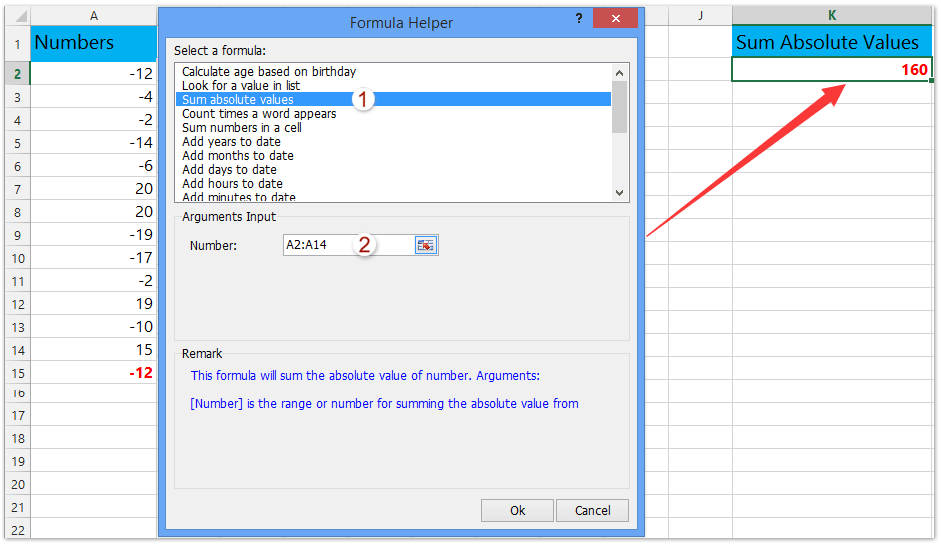 How to sum the absolute values in Excel?