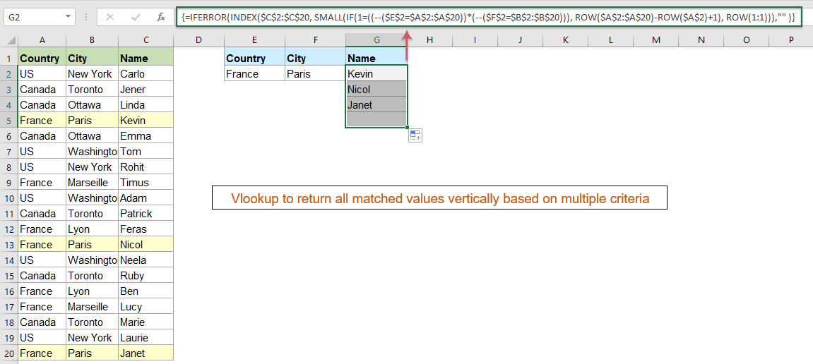 Vlookup and return multiple values based on one or multiple criteria