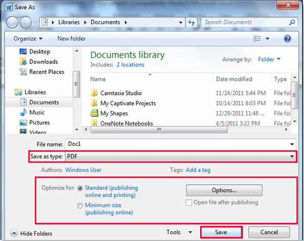 How to save document as a PDF in Word?