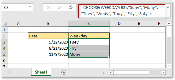 Formule Excel nom du jour de la semaine au format personnalisé