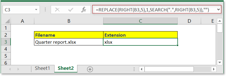 Formula Excel: ekstensi file ekstrak excel dari nama file