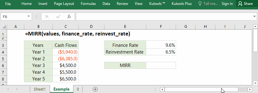 How to use MIRR function in Excel?