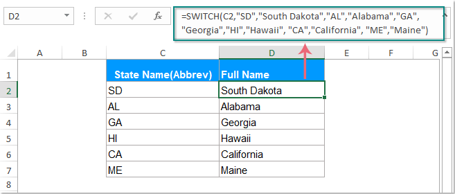 Excel Switch function