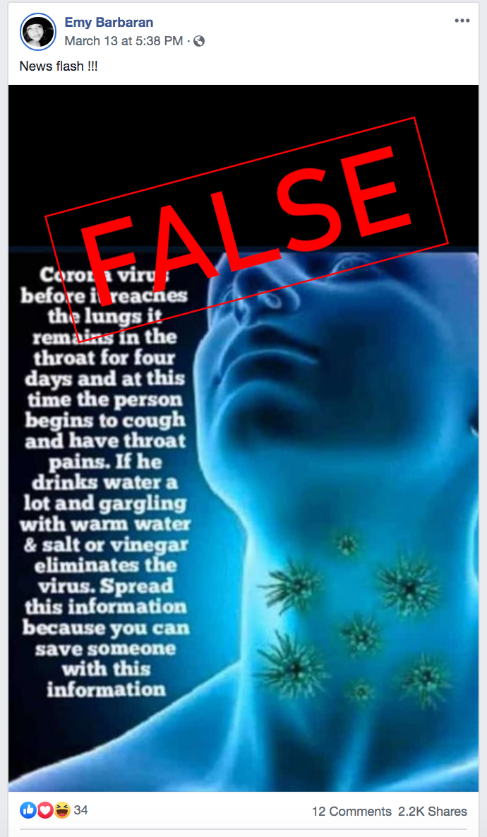 Gargling Water With Salt Won't 'Eliminate' Coronavirus - FactCheck.org