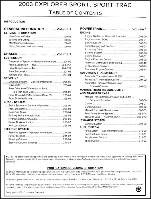 2003 Ford Explorer Sport & Sport Trac Repair Shop Manual