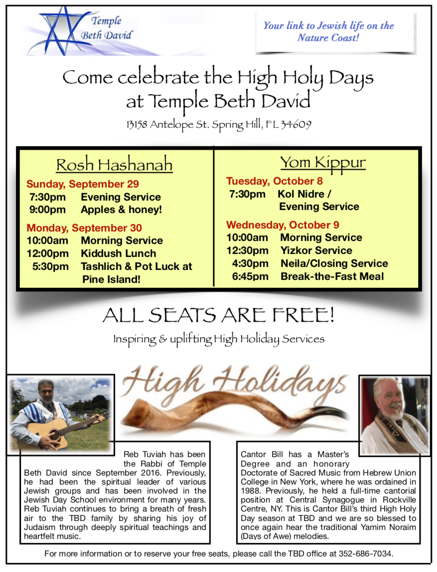High Holidays at Temple Beth David Jewish Federation of Florida's