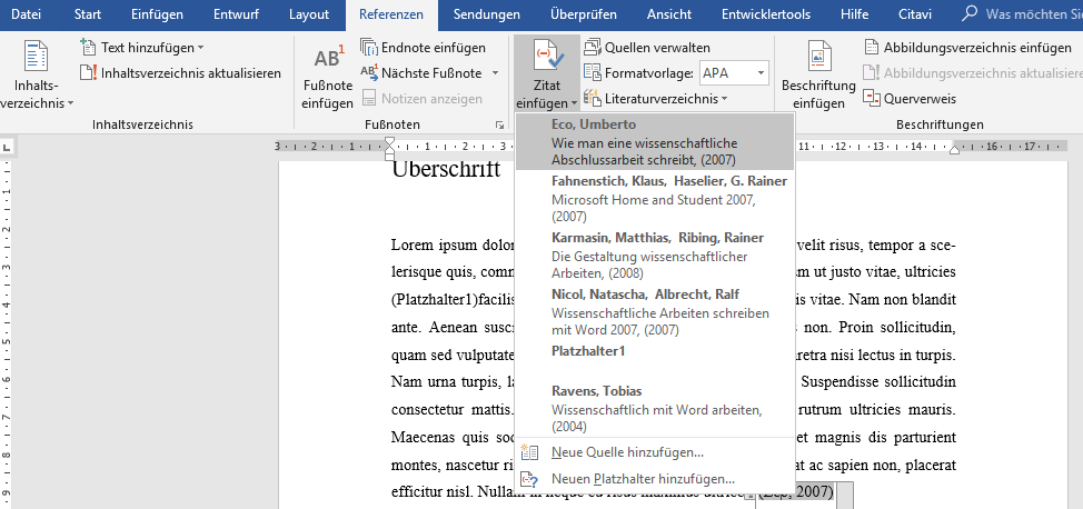 Literaturverzeichnis erstellen in Word (mit Citavi