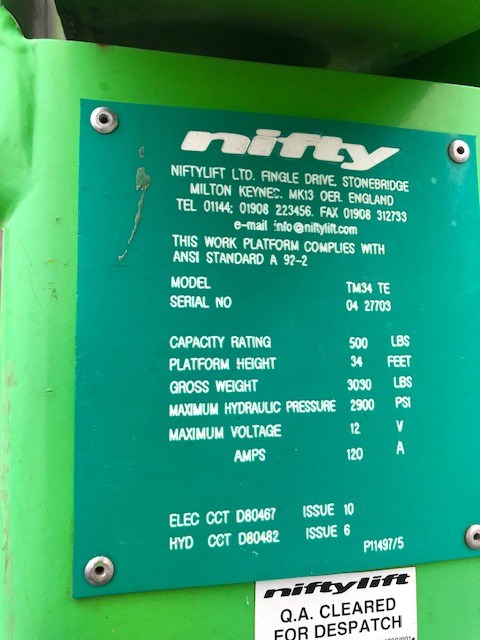 2014 Nifty Lift TM34TE For Sale - Aerial Titans Inc.