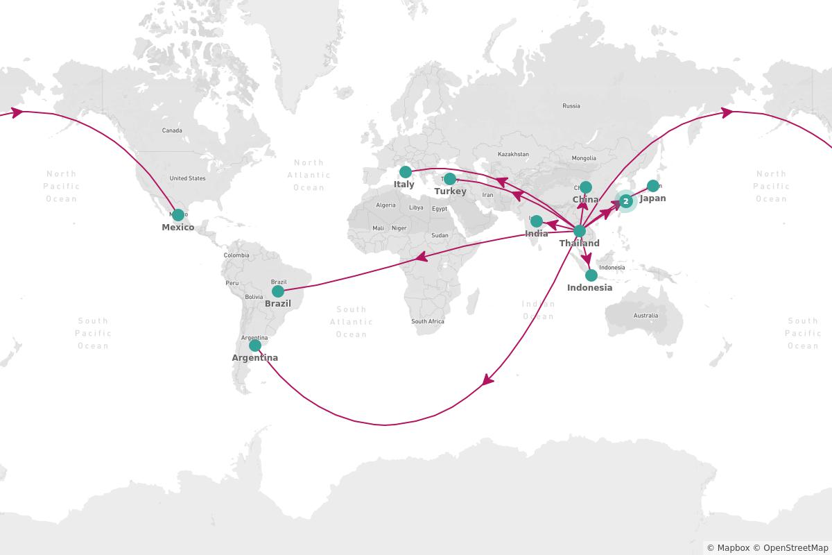 Manufacturing map of nike shoes on Sourcemap