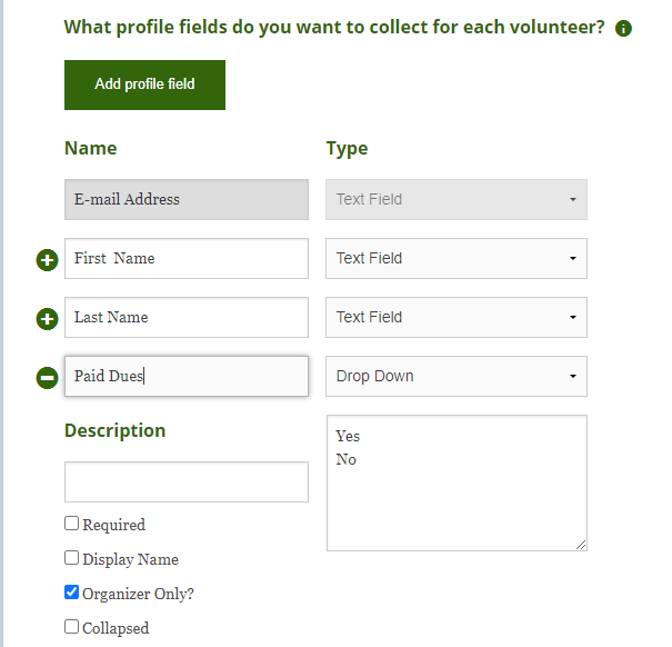 Using Organizer Only Fields