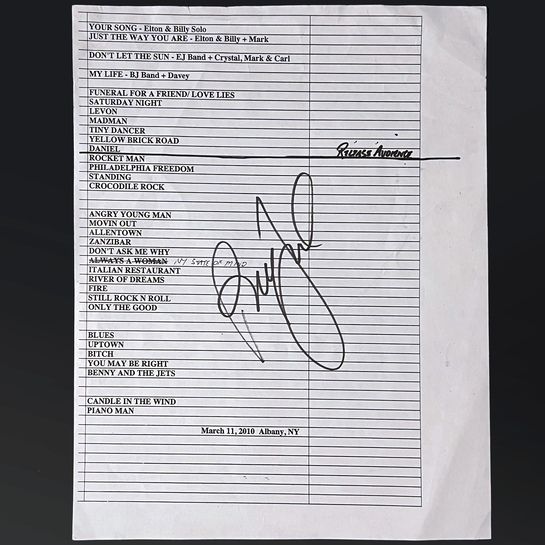 Billyjoelsignedfacetofacetoursetlist Collectionzz