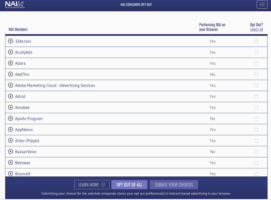 Interest Based Advertising OptOut