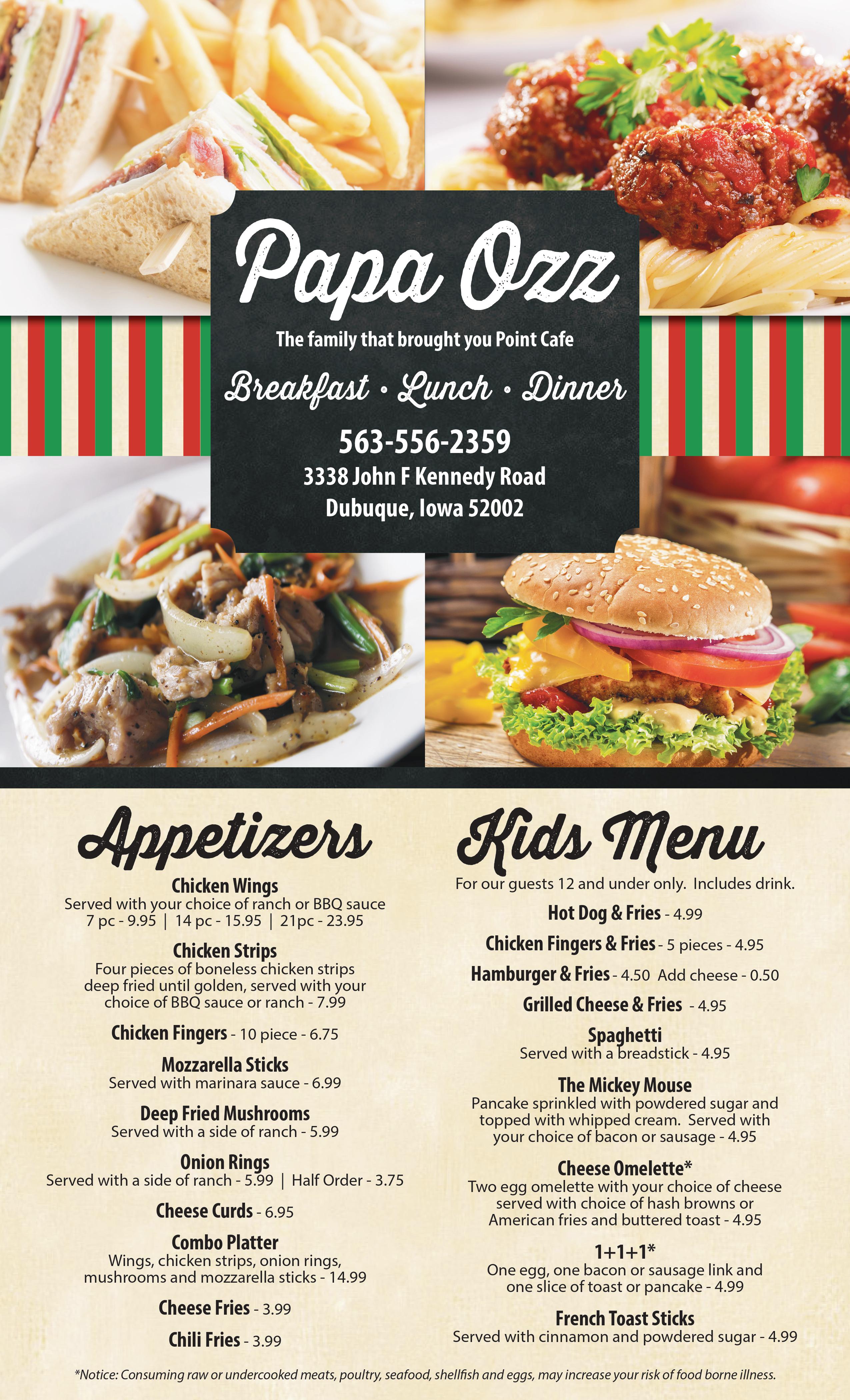 Papa Ozz The best homemade dishes Papa Ozz Menu