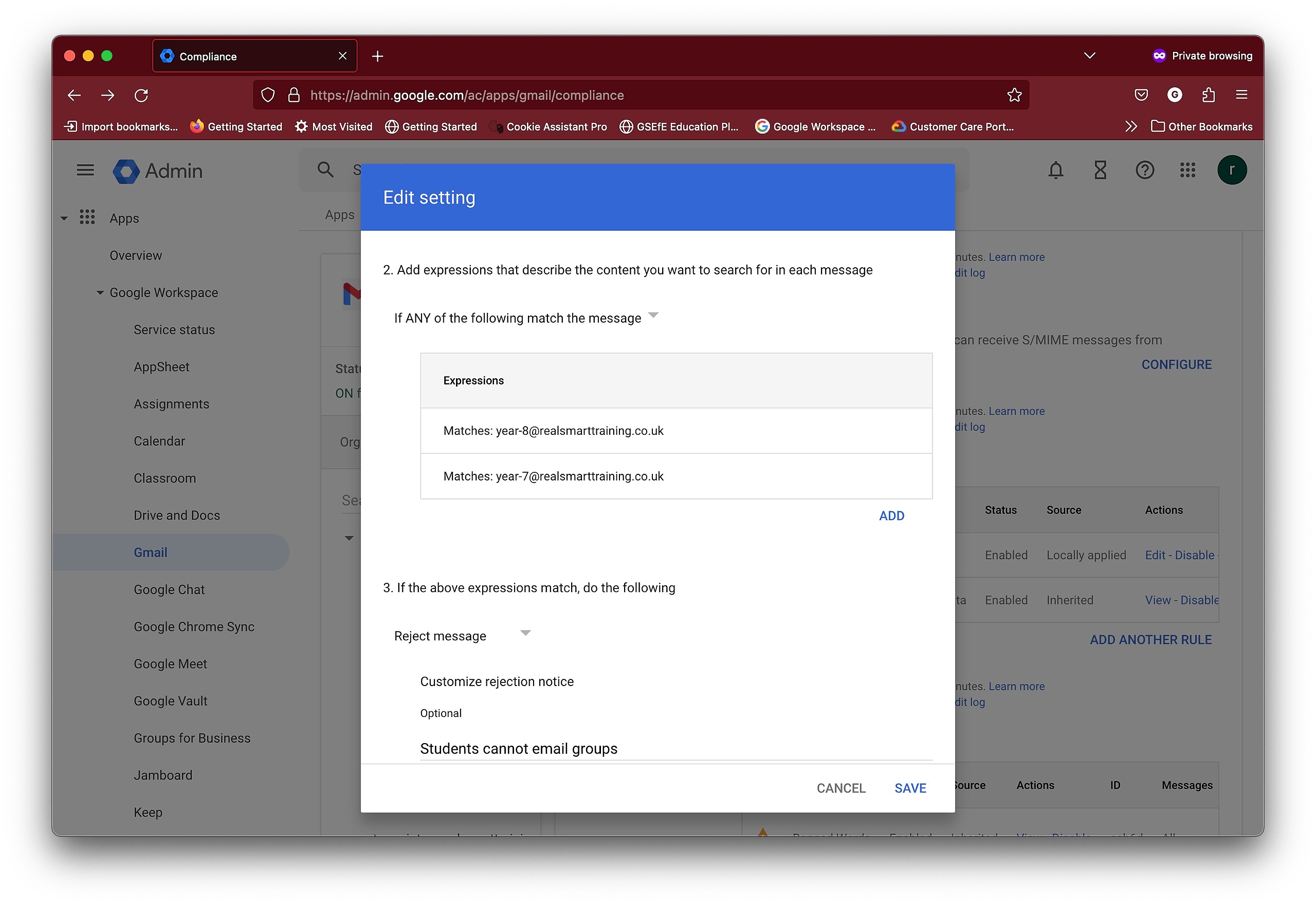 Gmail sending routing