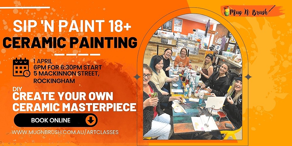 Adults Only Sip 'n Paint Evening 18+ Ceramic painting April, Rockingham