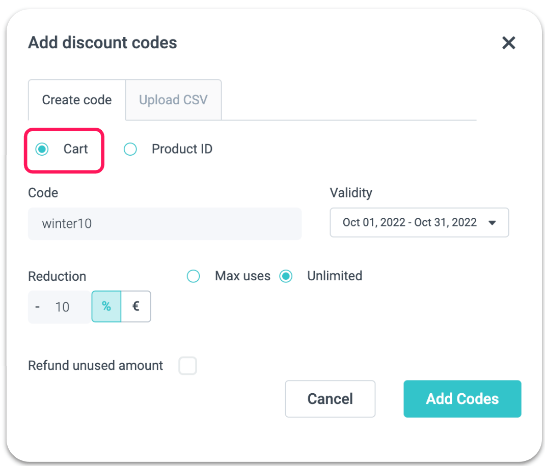 How to add Discount Codes