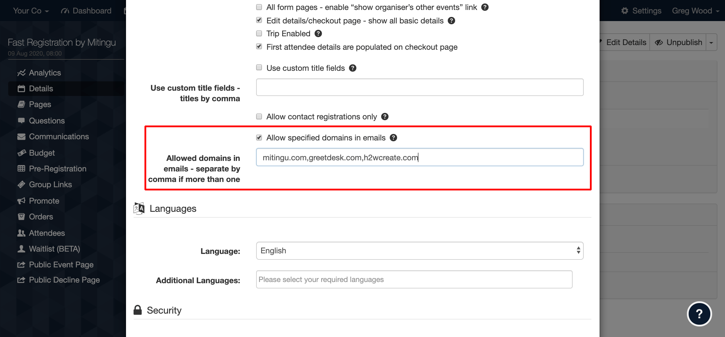Restricting registrations by email domain