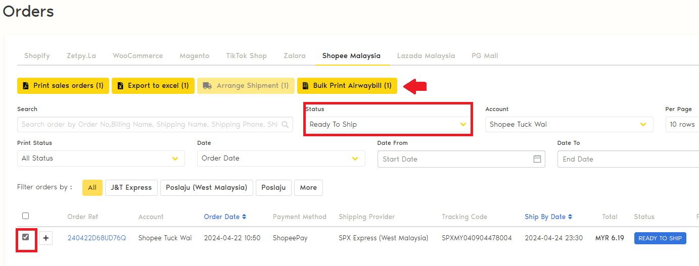 How to Arrange Shipment and Print Airway bill for Shopee Order in Zetpy?