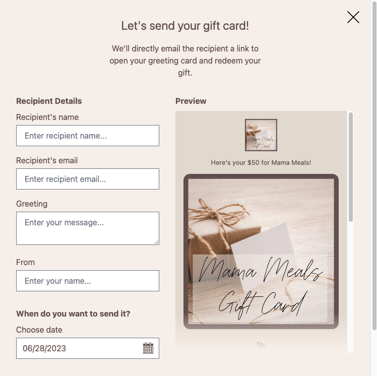 How do postpartum meal gift cards work?