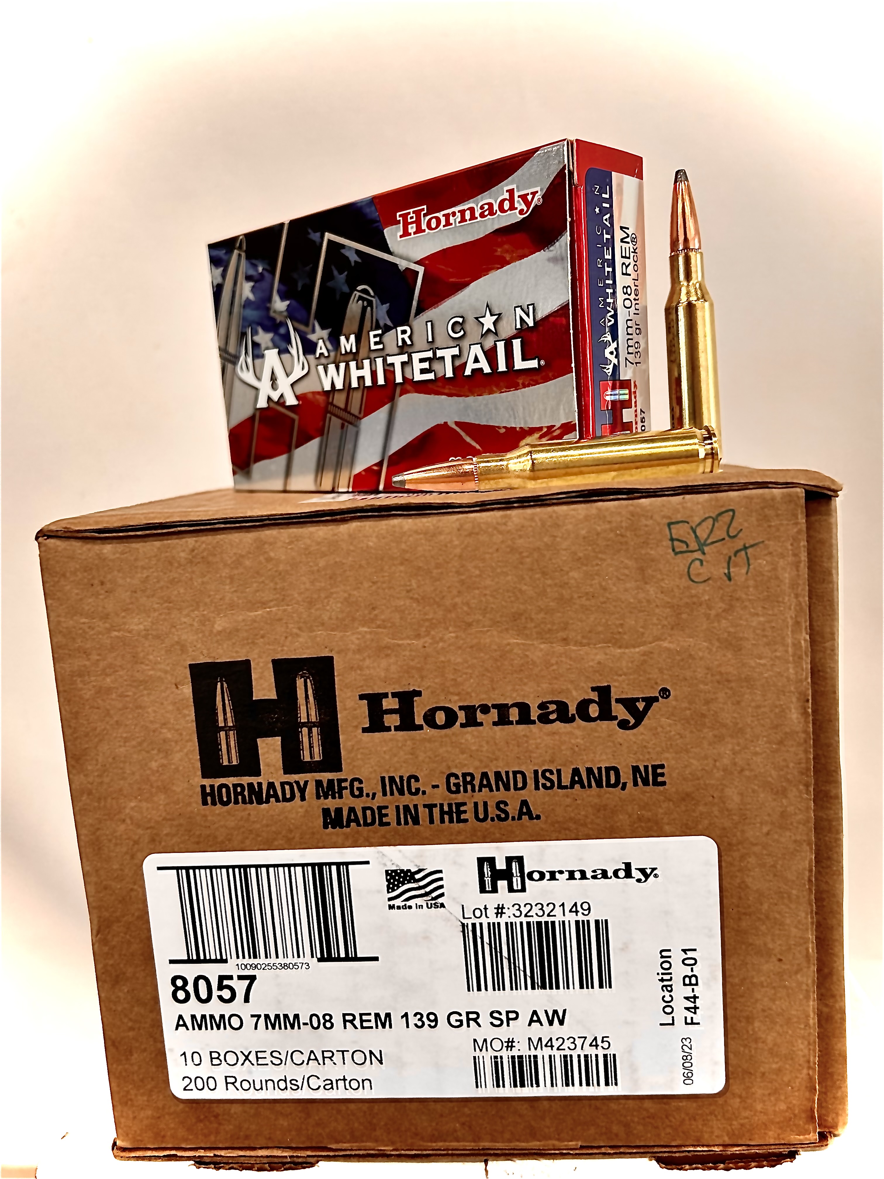 7mm08 Hornady American Whitetail 139 Grain Interlock Soft Point Brass