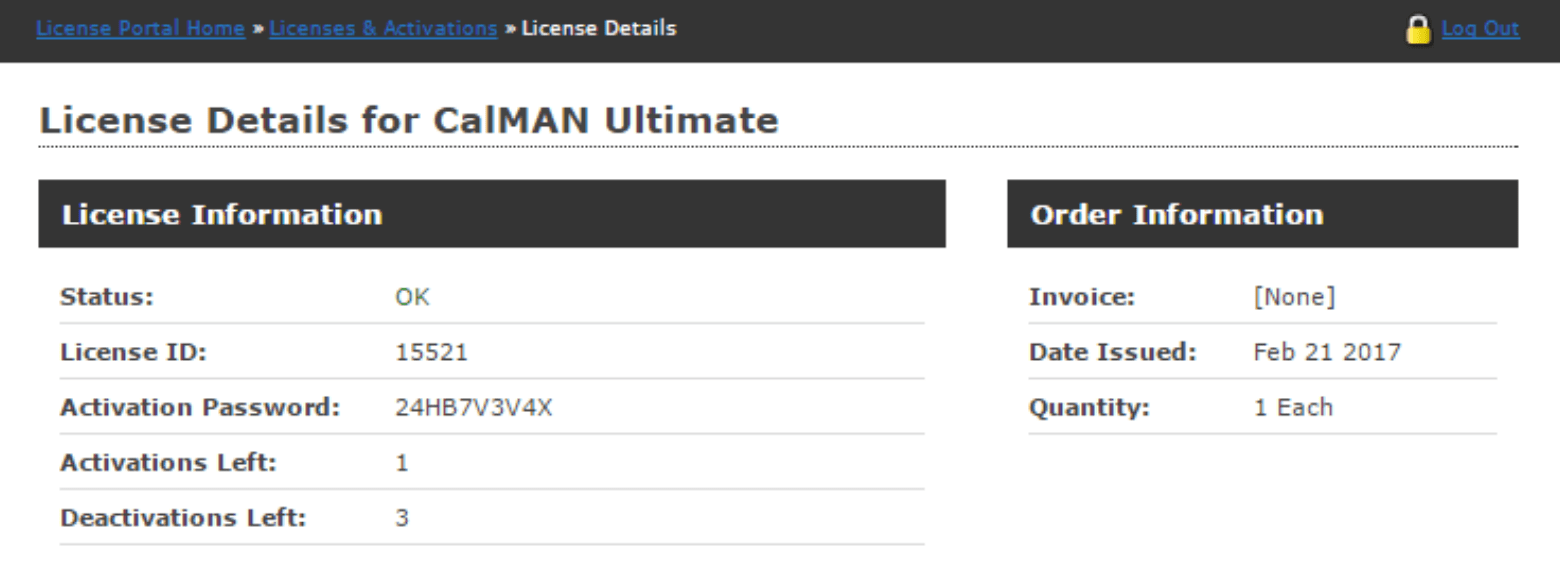 CalMAN License Portal