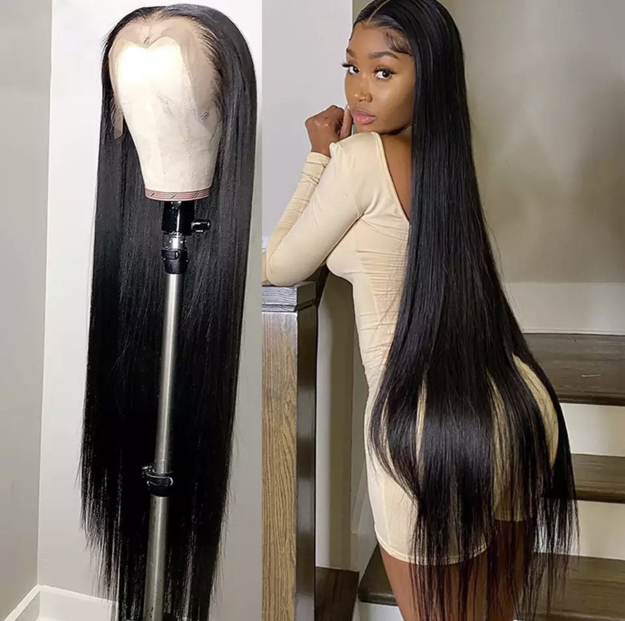 40 Inch Bone Straight Lace Front Human Hair Wigs for Black Women Pre