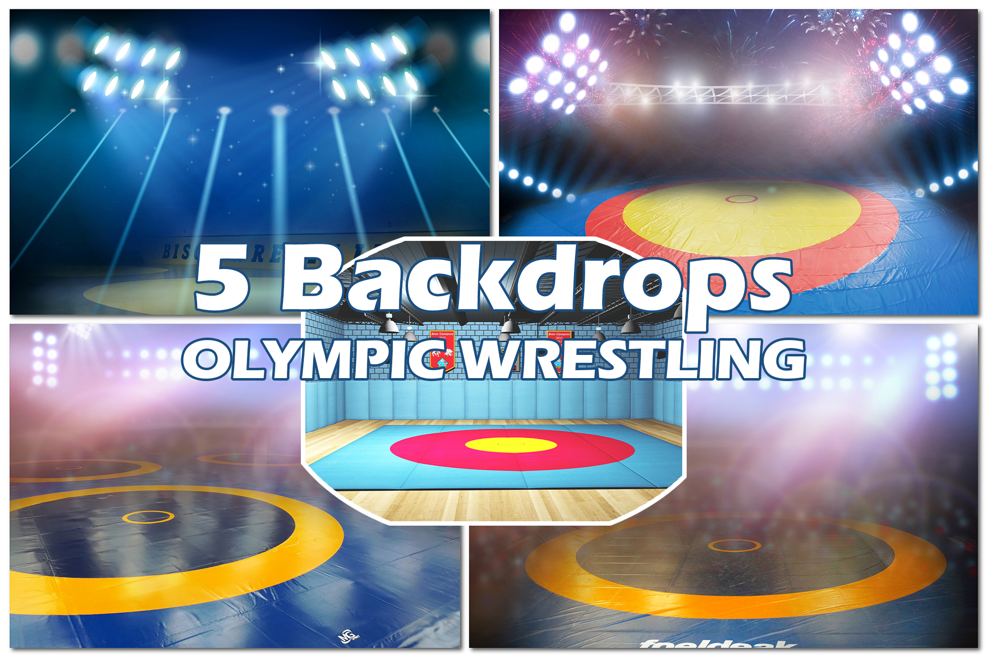 5 Olympic Wrestling Backgrounds, Wrestling mats, Sport stadium