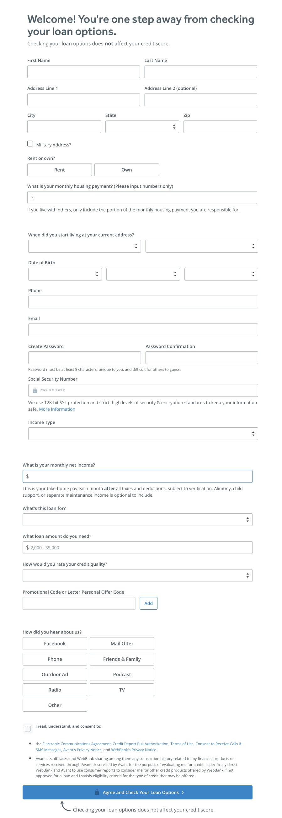 Personal account at Avant apply for an online loan, stepbystep