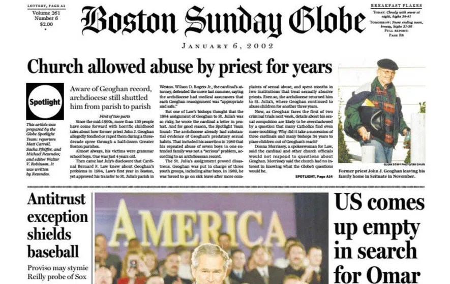 2002 The Boston Globe uncovers sex abuse in the Catholic Church Blog