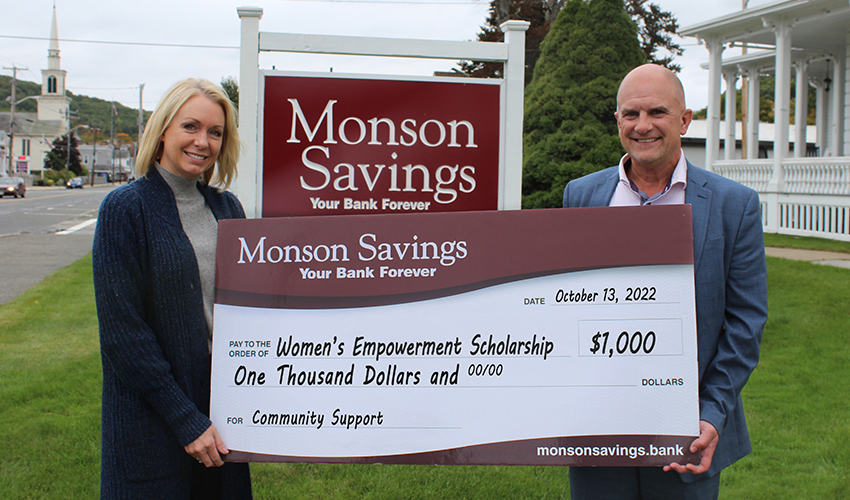 Monson Savings Bank presents a 1,000 Donation to The Women's Empowerment Scholarship