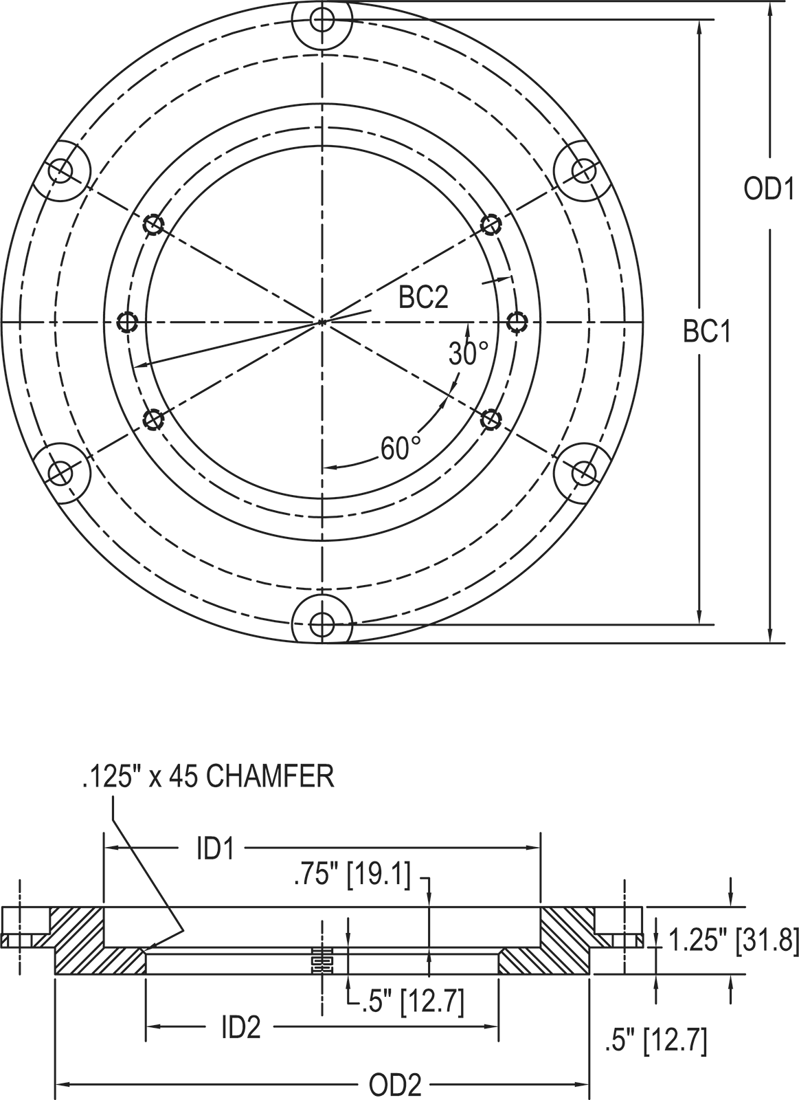 Adapter Ring for 12" L868B Base Can to 8" Inset Fixture Flight Light