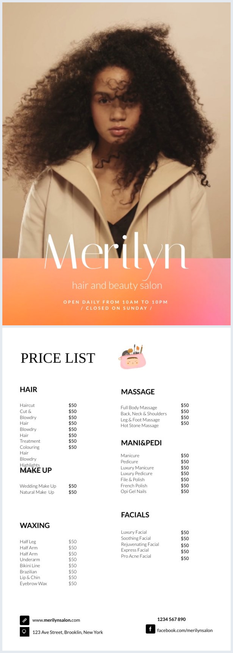 Customizable Hair & Beauty Salon Price List Template Flipsnack