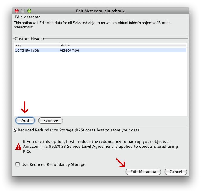 Cómo configurar correctamente mimetype de vídeos en Amazon S3