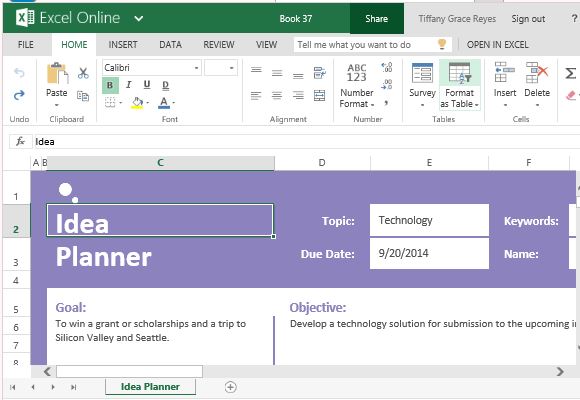 Idea Planner Template For Excel For Tasks, Goals And Objectives