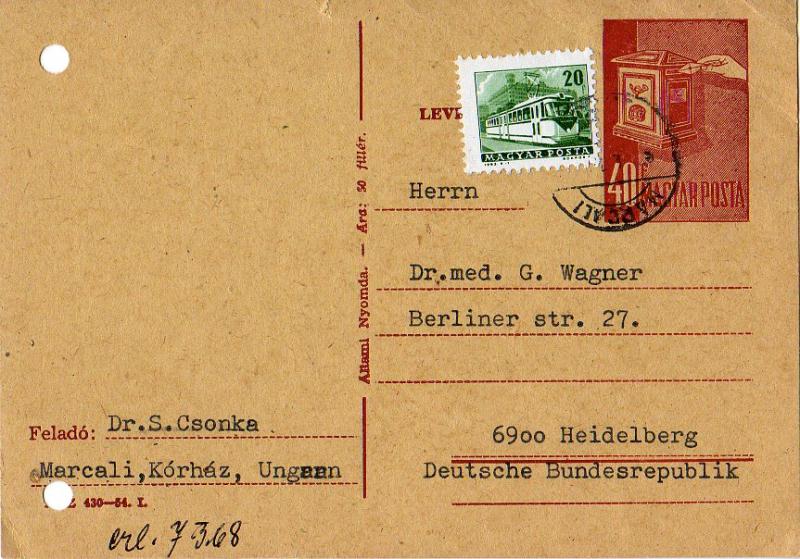Hungary Postal Stationery Postcard 1968