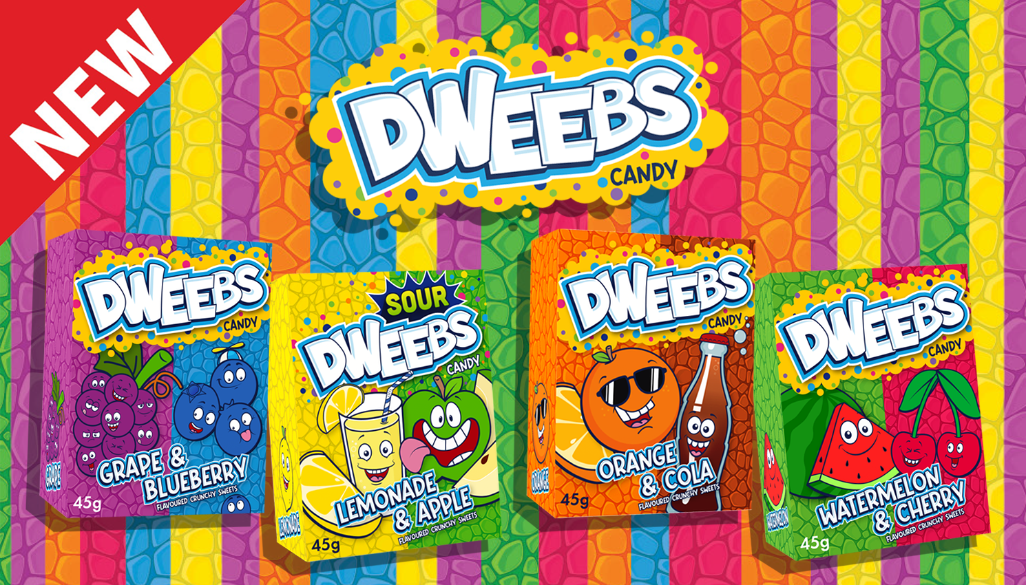 DWEEBS Grape & Blueberry Flavour Crunchy Candy Sweets 45g Box