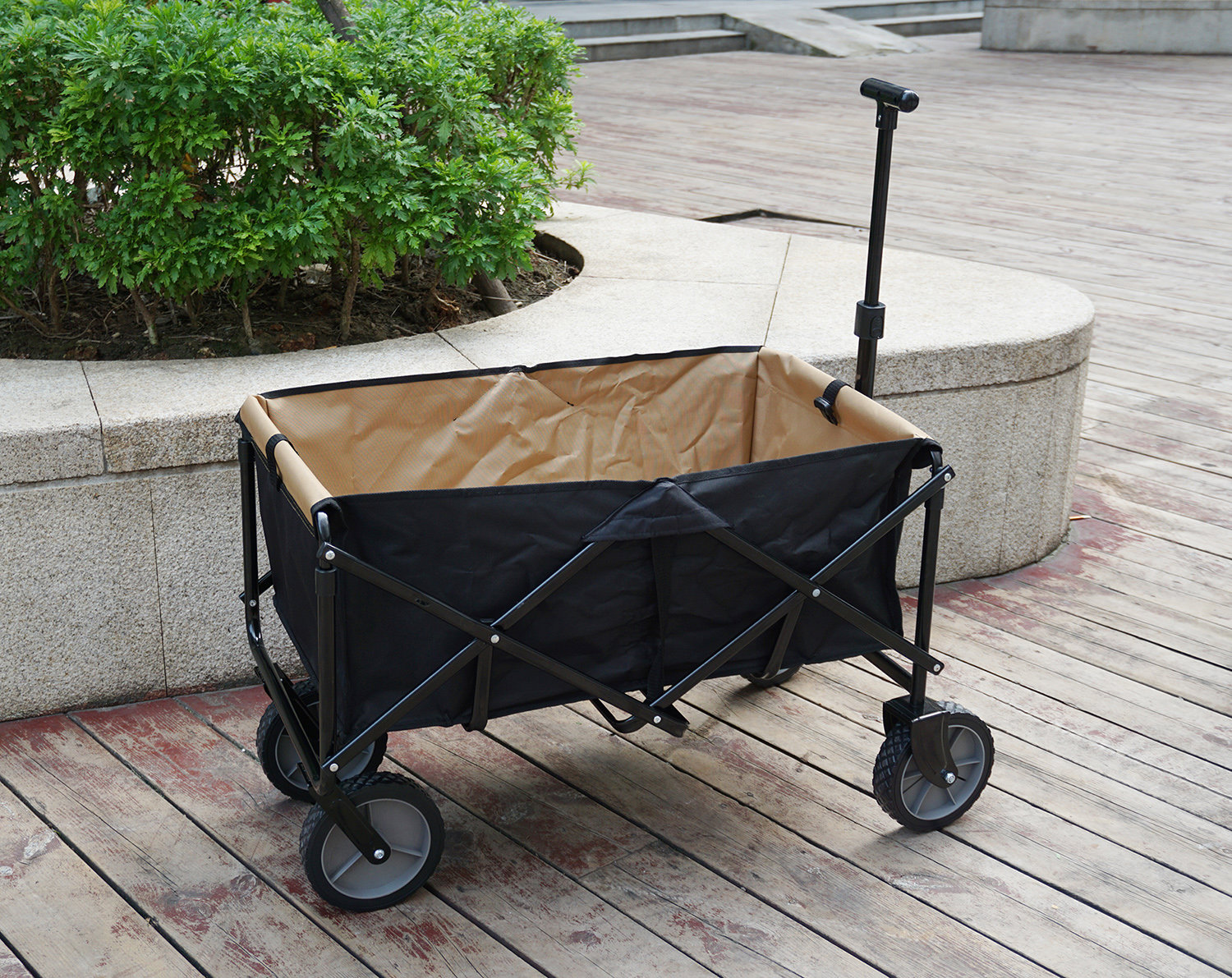 Black PullAlong Folding Hand Cart Garden Wagon Festival Camping Beach