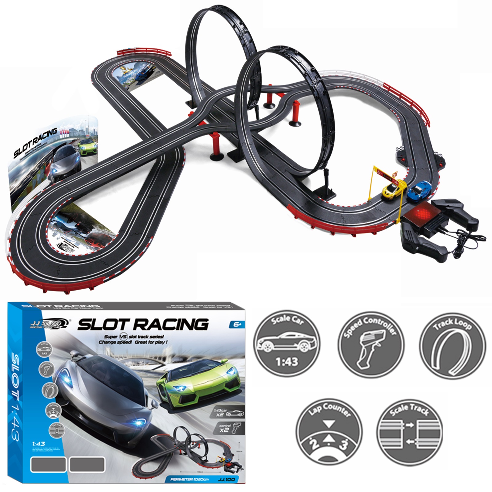Large Electric Remote Control Slot Car Racing Track Set Kids Toy Race