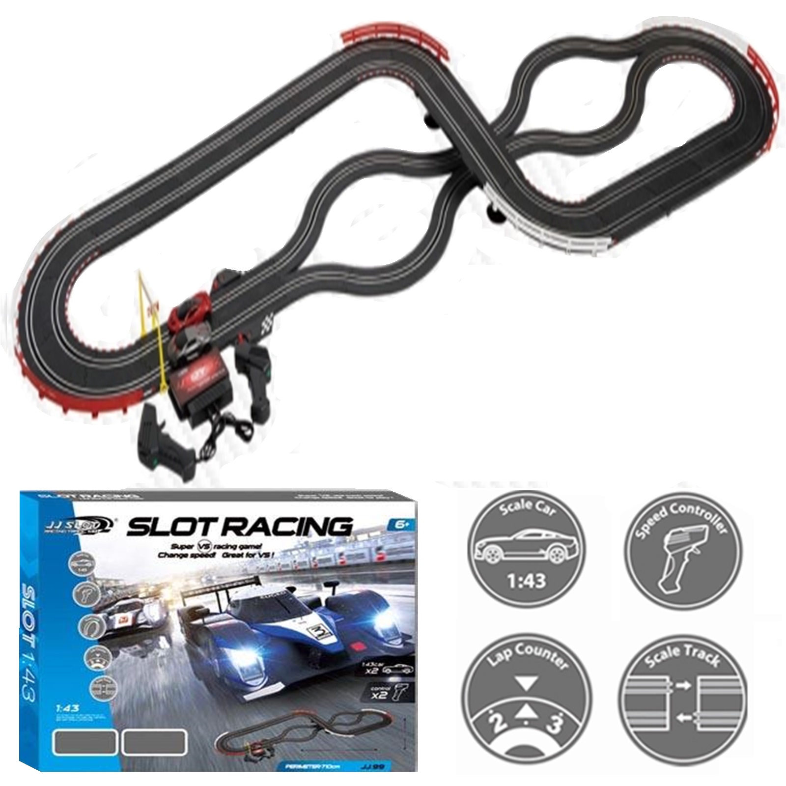 Large Electric Remote Control Slot Car Racing Track Set Kids Toy Race