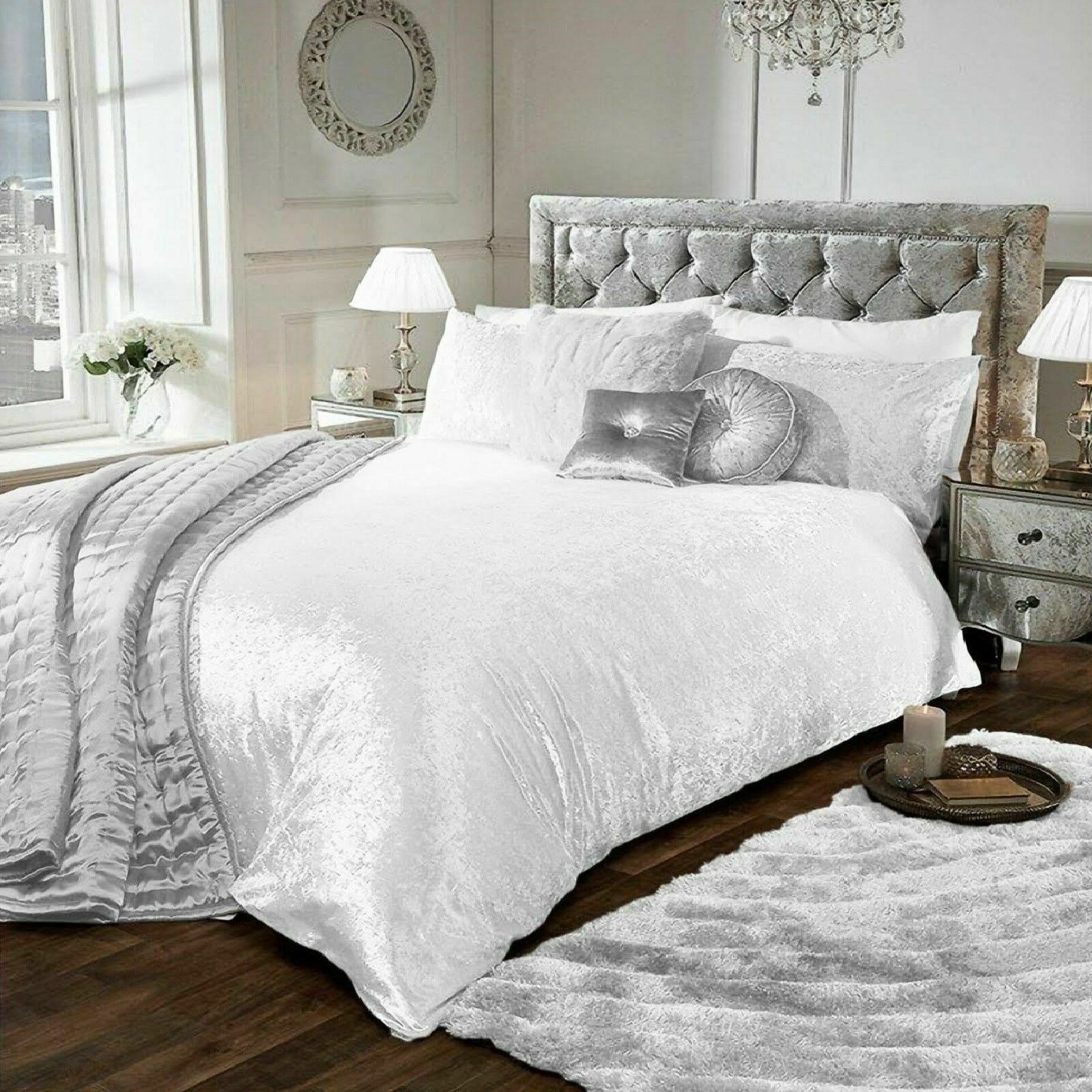 White Crushed Velvet Duvet Sets