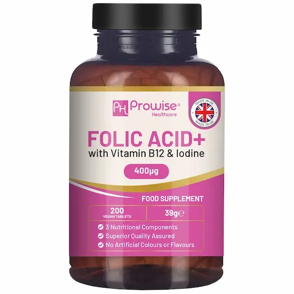 Folic Acid+ 400 mcg Vegan Tablets with Vitamin B12 & Iodine