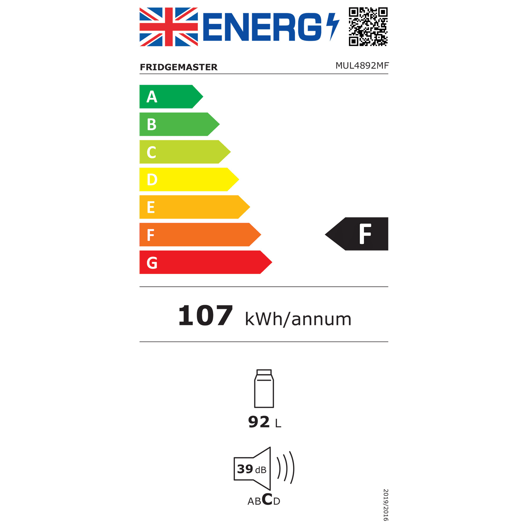 Fridgemaster undercounter larder fridge MUR4894MFB